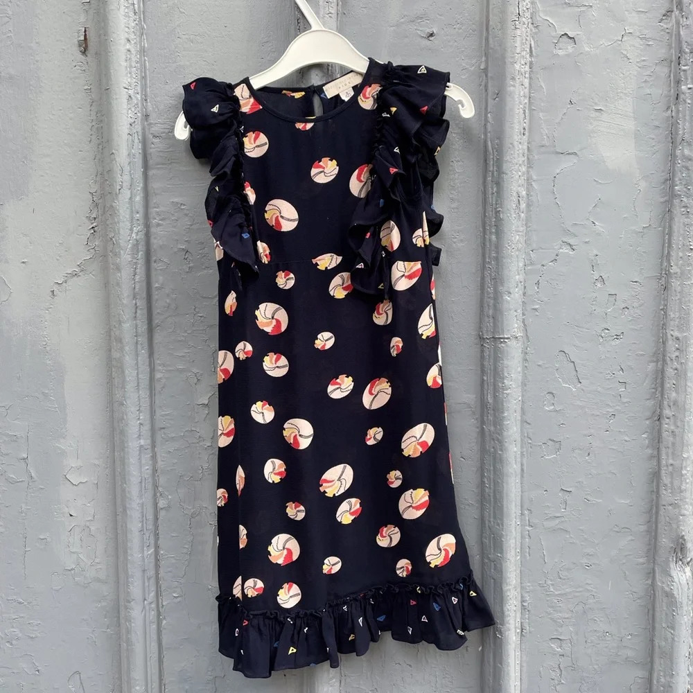 Stella Mccartney Kids Crepe Navy Frill Dress, Size 6